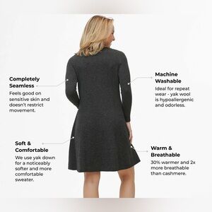 Oliver Charles All-Season Swing Dress Merino Yak Charcoal Medium EUC